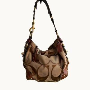 Vtg COACH 10619 Carly Hobo Signature Monogram Canvas Bag Brown Y2K